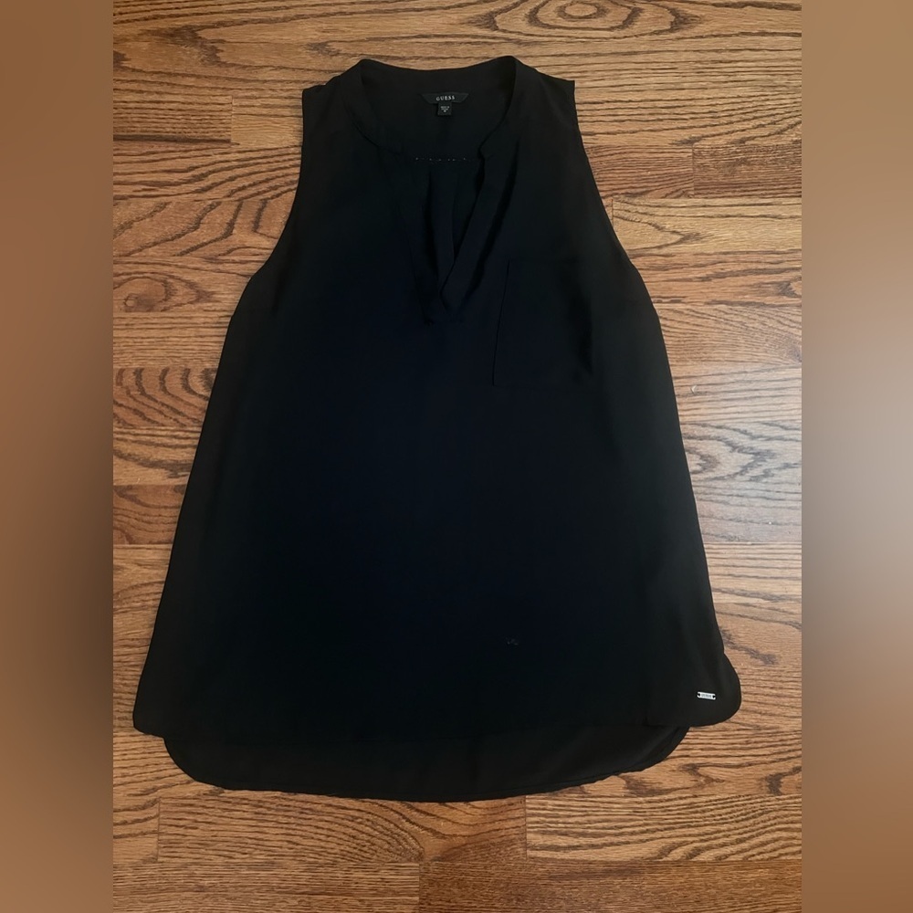 Guess Black Sleeveless V-neck Tank Top - Medium